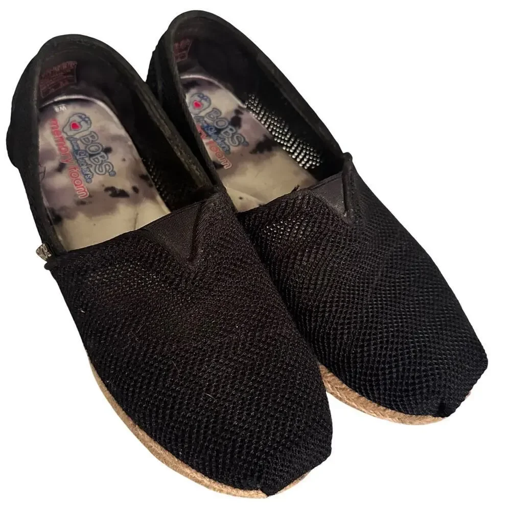 BOBS Women’s‎ Size 8 Black Woven Memory Foam From Sketchers Slip Bohemian EUC